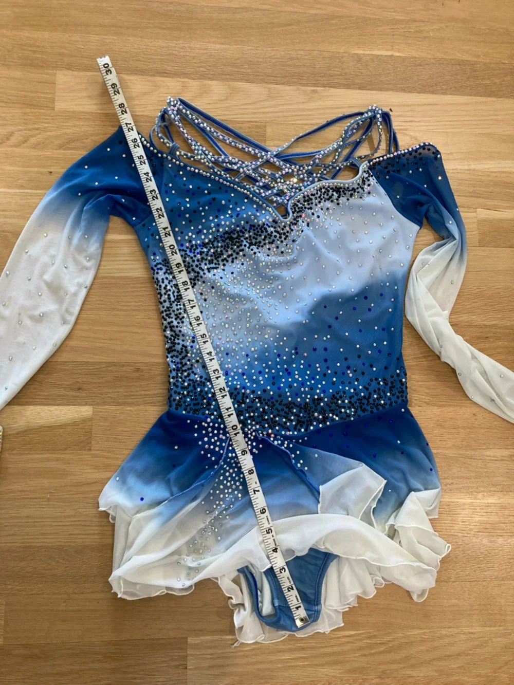 Adult M/L Blue/white Ombre Ice Skating Dress with rhinestones - Picture 8 of 8